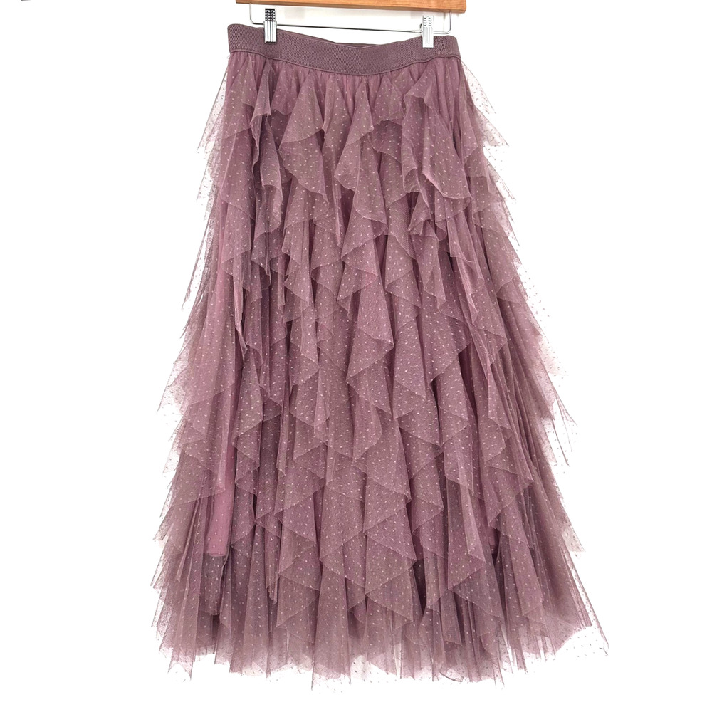 Anthropologie Cheri Ruffled Tiered Mesh Tulle Midi Skirt Medium Romantic Fairy